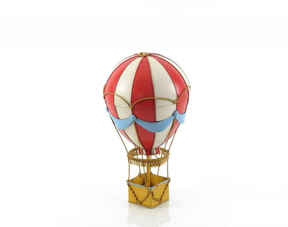15" Red And White Metal Hand Painted Hot Air Balloon Tabletop Sculpture HomeRoots