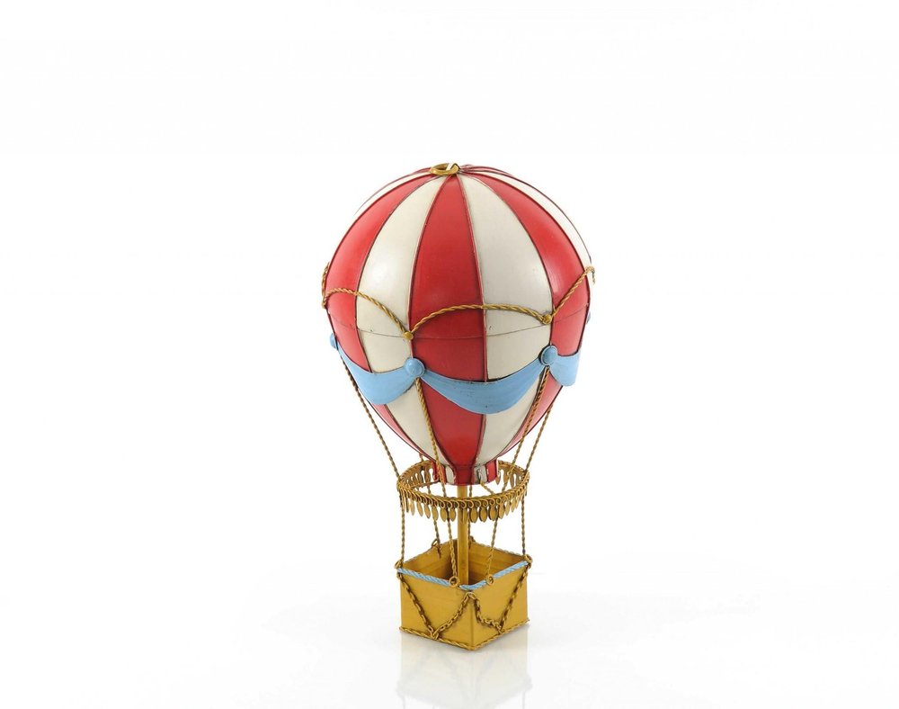 15" Red And White Metal Hand Painted Hot Air Balloon Tabletop Sculpture — view 6
