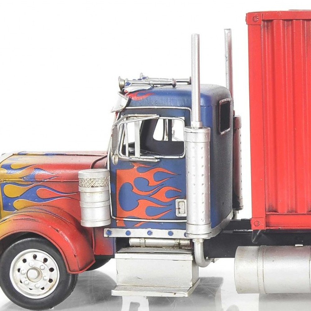 8" Blue And Red Metal Hand Painted Model Car Tabletop Sculpture HomeRoots