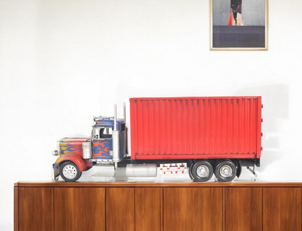 8" Blue And Red Metal Hand Painted Model Car Tabletop Sculpture HomeRoots