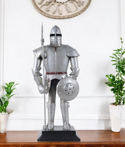 17" Silver Metal Hand Painted Figurine Tabletop Sculpture HomeRoots