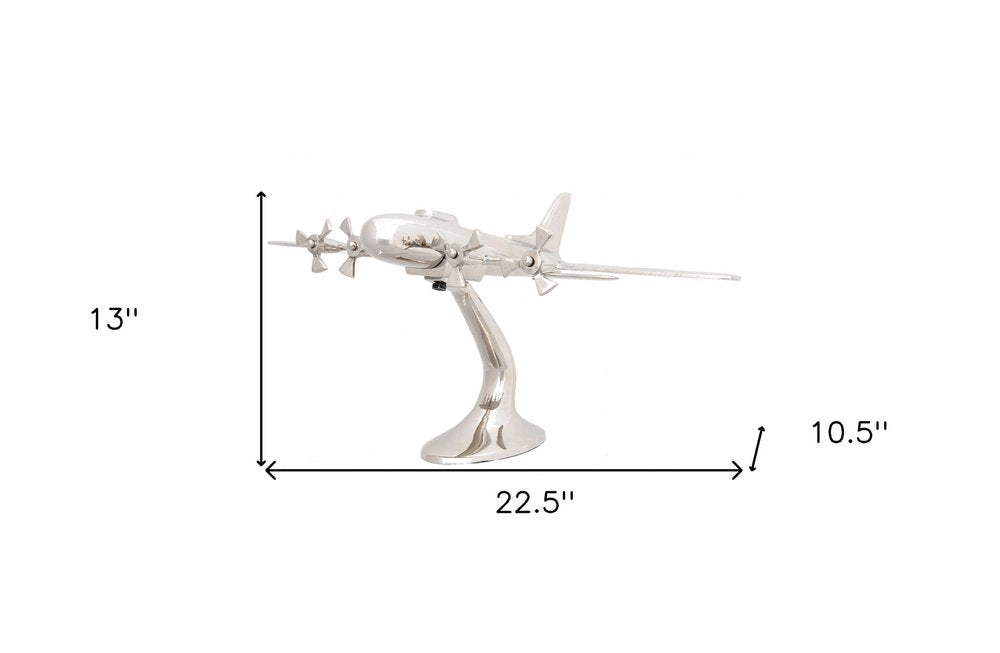 11" Nickel Metal Hand Painted Model Airplane Tabletop Sculpture HomeRoots