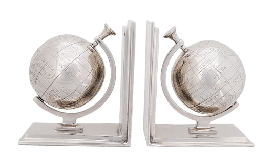 4.5" X 6.75" X 7.75" Alum Globe Bookend Set Of Two