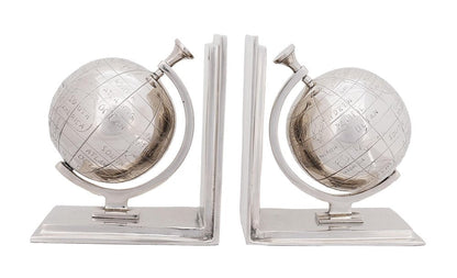Set of Two Aluminum  Globe Bookend HomeRoots