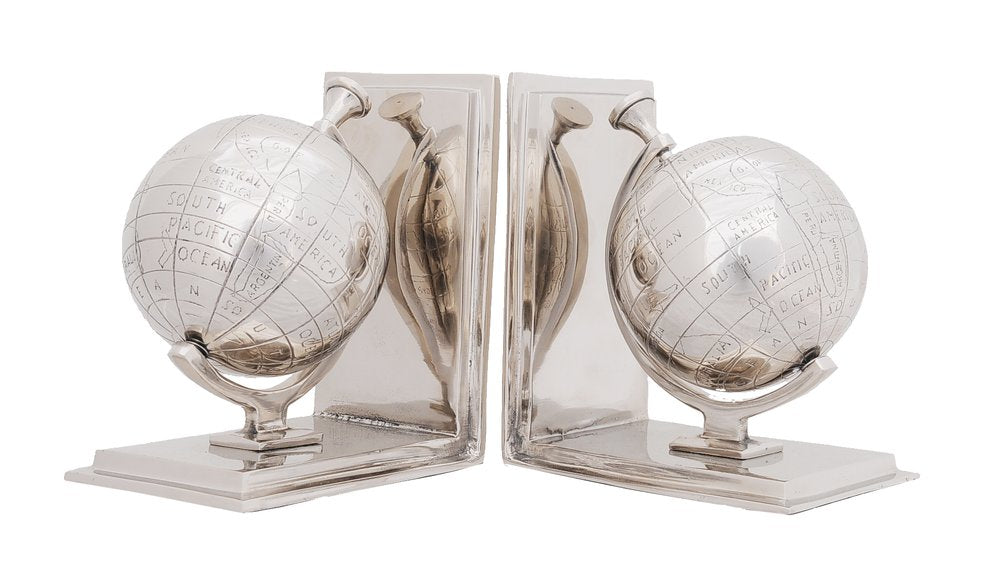 Set of Two Aluminum  Globe Bookend HomeRoots