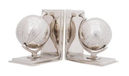Set of Two Aluminum  Globe Bookend HomeRoots