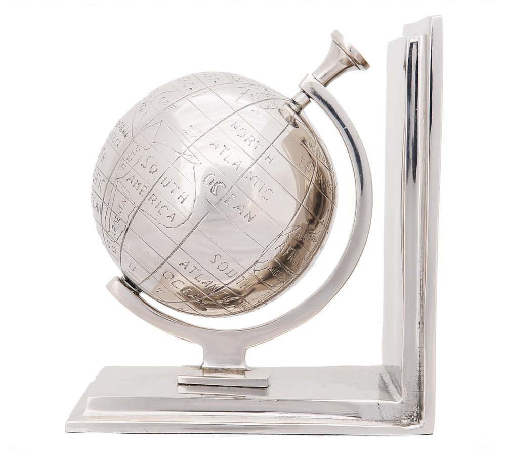 Set of Two Aluminum  Globe Bookend HomeRoots