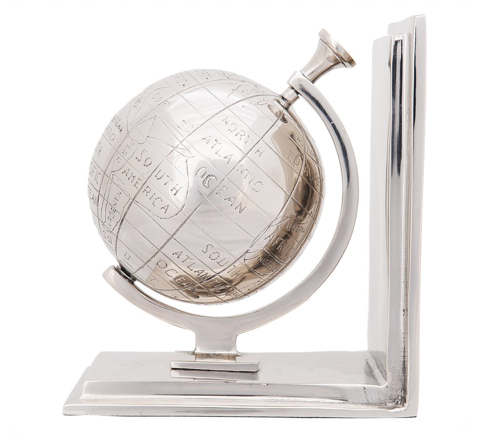 Set of Two Aluminum  Globe Bookend HomeRoots