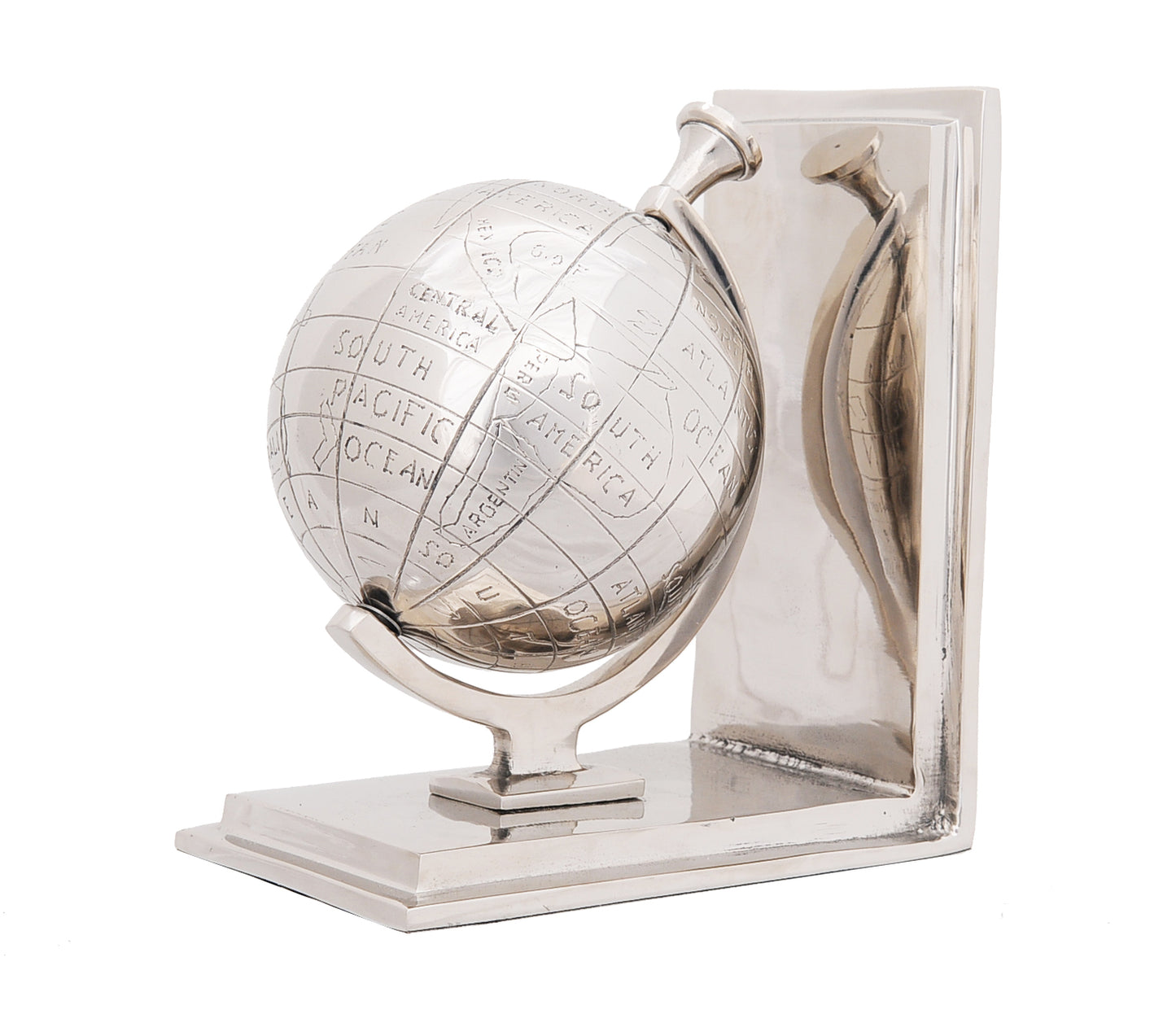 4.5" X 6.75" X 7.75" Alum Globe Bookend Set Of Two