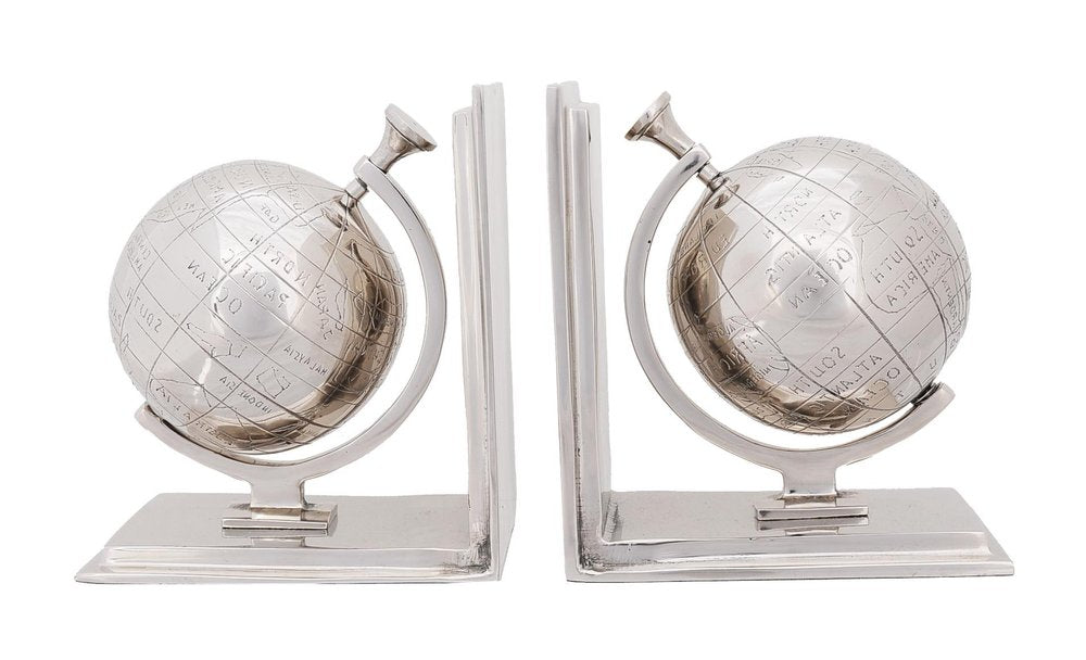 Set of Two Aluminum  Globe Bookend HomeRoots