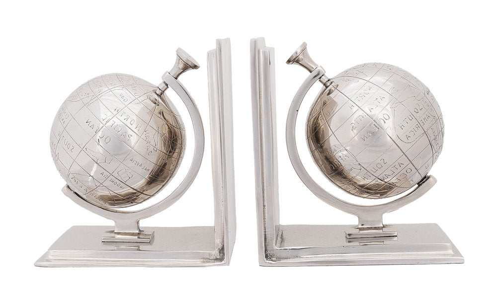 Set of Two Aluminum  Globe Bookend HomeRoots