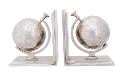 Set of Two Aluminum  Globe Bookend HomeRoots