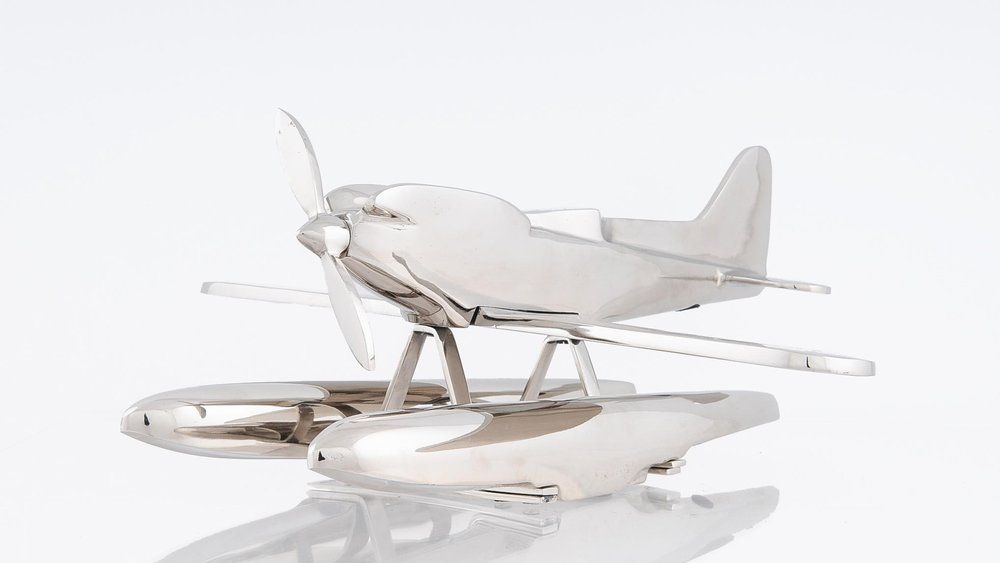7" Nickel Metal Hand Painted Model Airplane Tabletop Sculpture HomeRoots