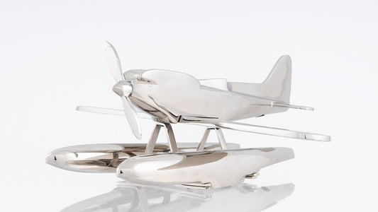 7" Nickel Metal Hand Painted Model Airplane Tabletop Sculpture HomeRoots