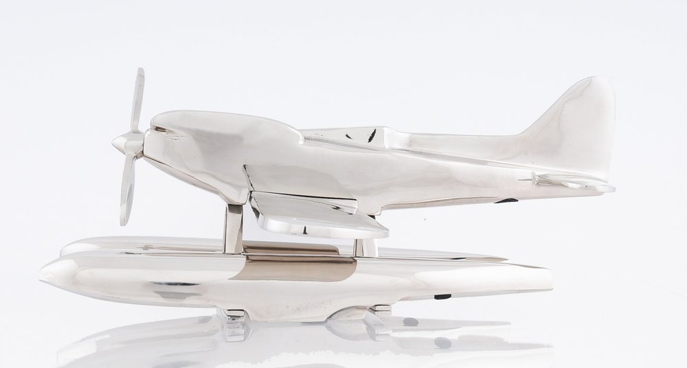 7" Nickel Metal Hand Painted Model Airplane Tabletop Sculpture HomeRoots