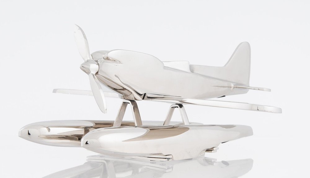 7" Nickel Metal Hand Painted Model Airplane Tabletop Sculpture HomeRoots