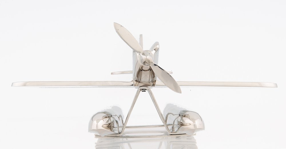 7" Nickel Metal Hand Painted Model Airplane Tabletop Sculpture HomeRoots