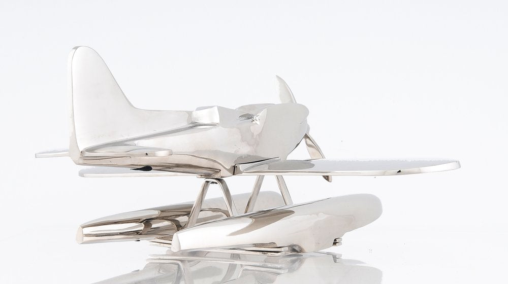 7" Nickel Metal Hand Painted Model Airplane Tabletop Sculpture HomeRoots