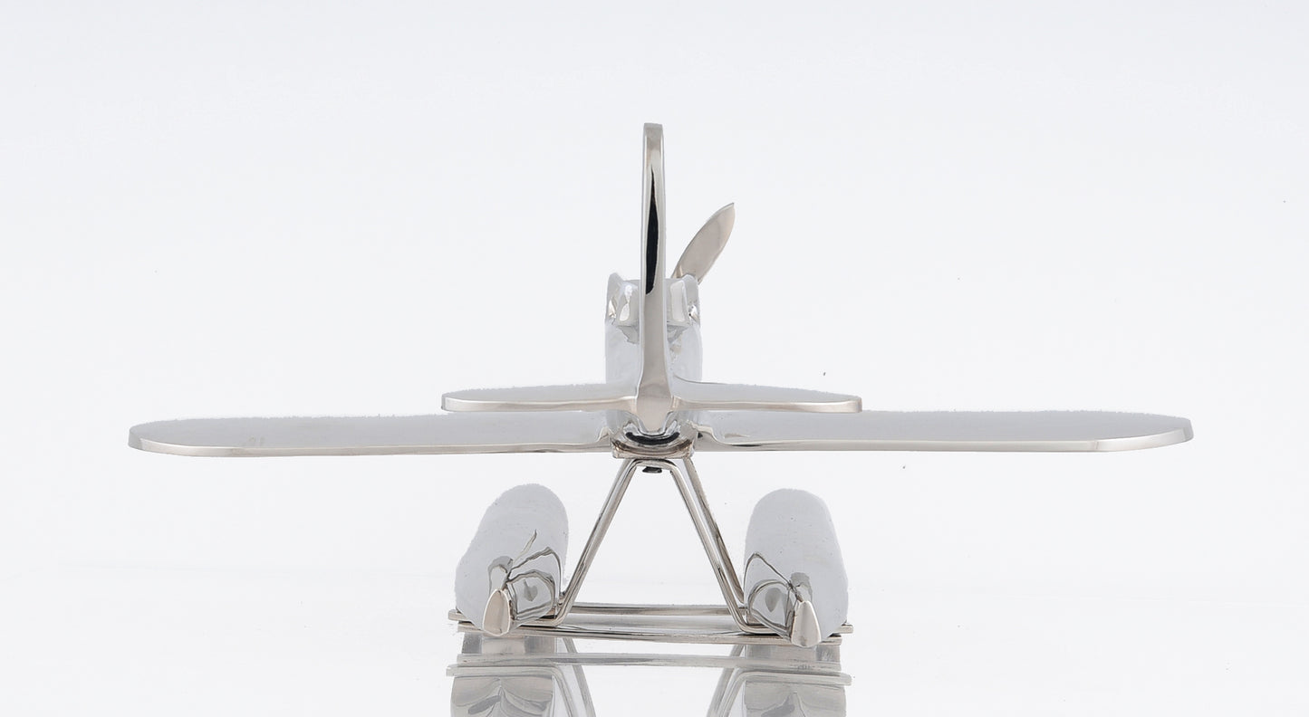 7" Nickel Metal Hand Painted Model Airplane Tabletop Sculpture