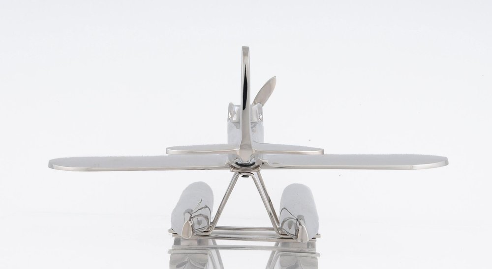 7" Nickel Metal Hand Painted Model Airplane Tabletop Sculpture HomeRoots