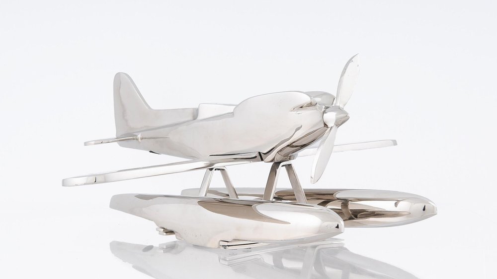 7" Nickel Metal Hand Painted Model Airplane Tabletop Sculpture HomeRoots