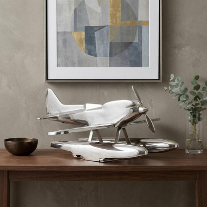 7" Nickel Metal Hand Painted Model Airplane Tabletop Sculpture HomeRoots