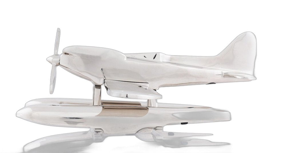 7" Nickel Metal Hand Painted Model Airplane Tabletop Sculpture HomeRoots