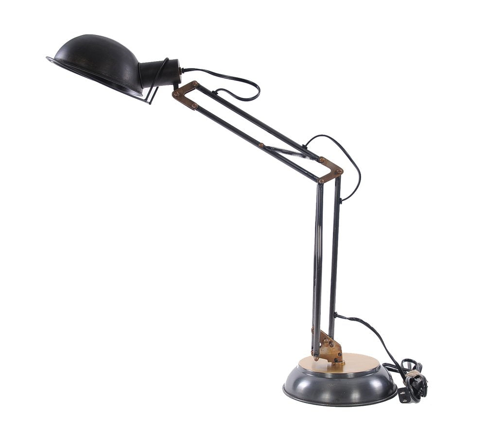 33" Black Metal Desk Table Lamp With Black Bowl Shade HomeRoots