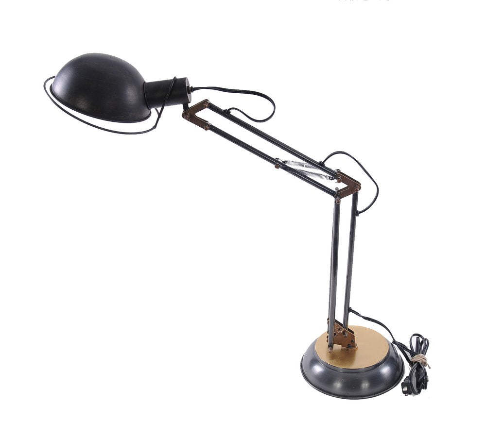 33" Black Metal Desk Table Lamp With Black Bowl Shade HomeRoots