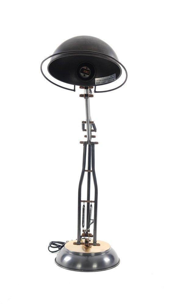 33" Black Metal Desk Table Lamp With Black Bowl Shade — view 5