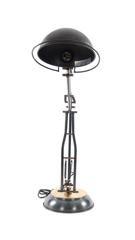 33" Black Metal Desk Table Lamp With Black Bowl Shade HomeRoots