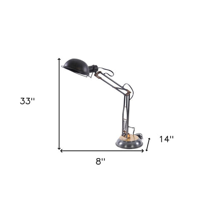 33" Black Metal Desk Table Lamp With Black Bowl Shade HomeRoots