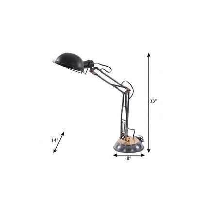 33" Black Metal Desk Table Lamp With Black Bowl Shade HomeRoots