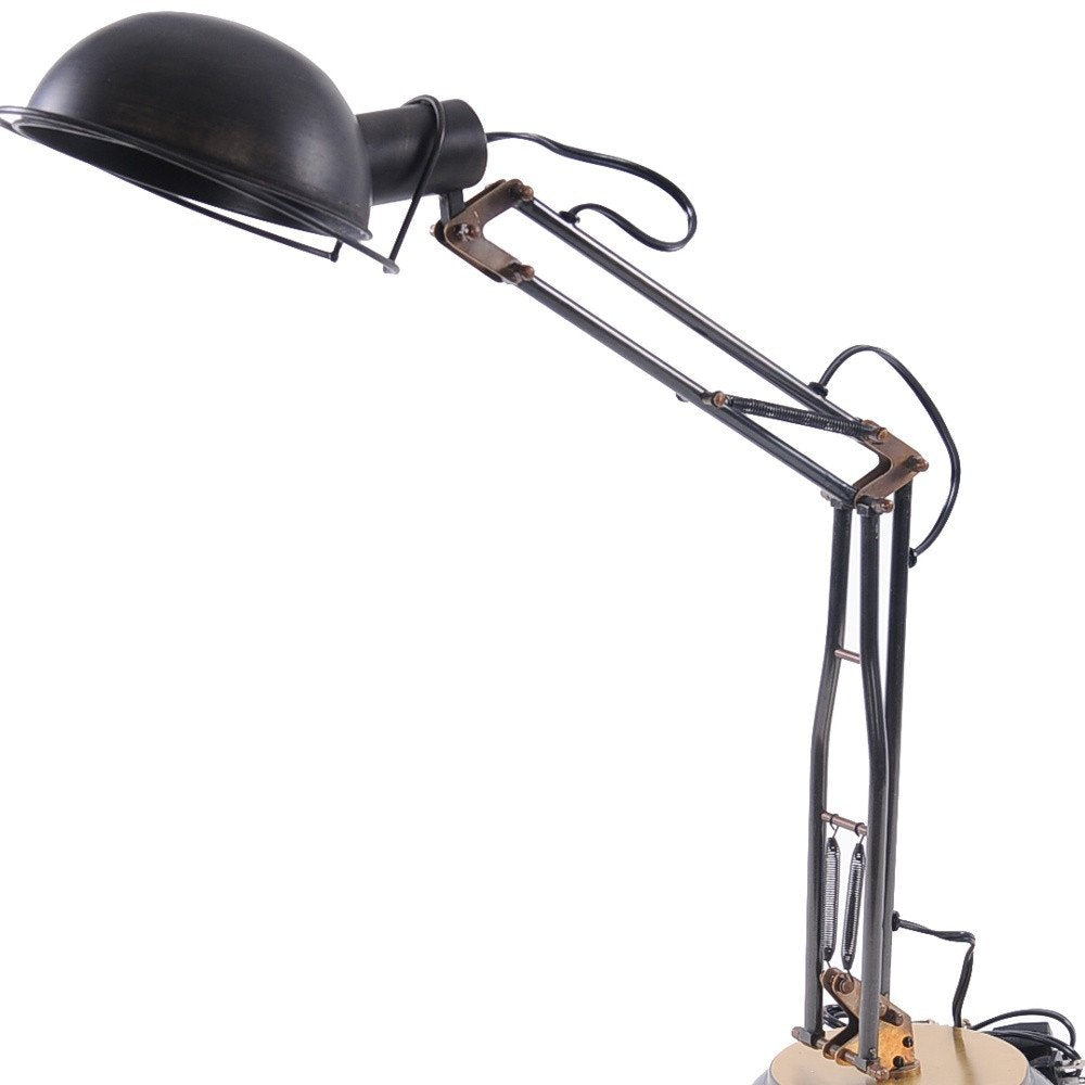 33" Black Metal Desk Table Lamp With Black Bowl Shade HomeRoots