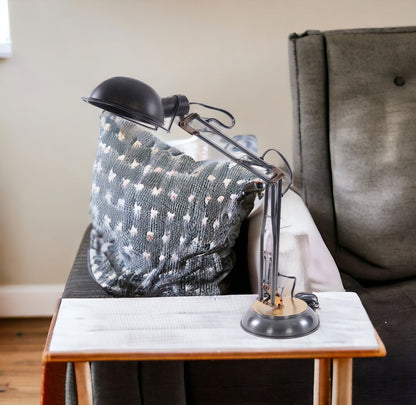 33" Black Metal Desk Table Lamp With Black Bowl Shade HomeRoots