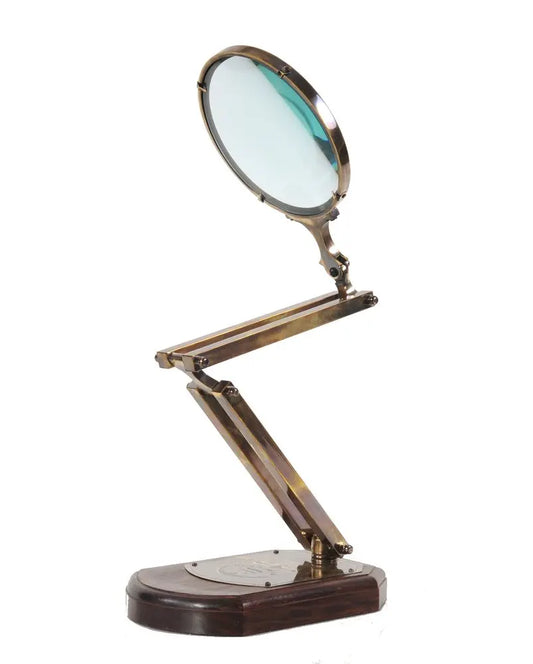 7.5" X 14.5" X 28" Brass Big Magnifier Glass With Wooden Base HomeRoots