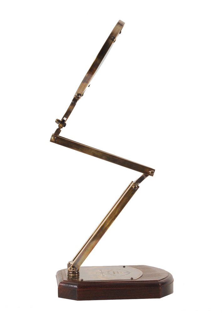 7.5" X 14.5" X 28" Brass Big Magnifier Glass With Wooden Base HomeRoots