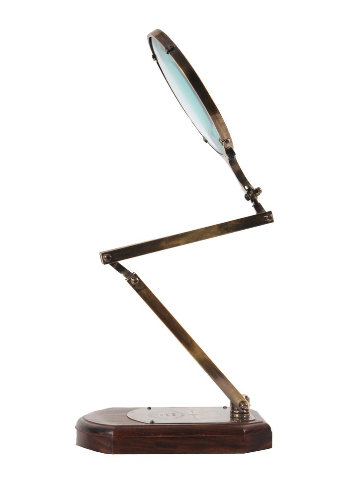 7.5" X 14.5" X 28" Brass Big Magnifier Glass With Wooden Base HomeRoots