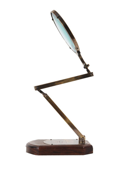 7.5" X 14.5" X 28" Brass Big Magnifier Glass With Wooden Base HomeRoots