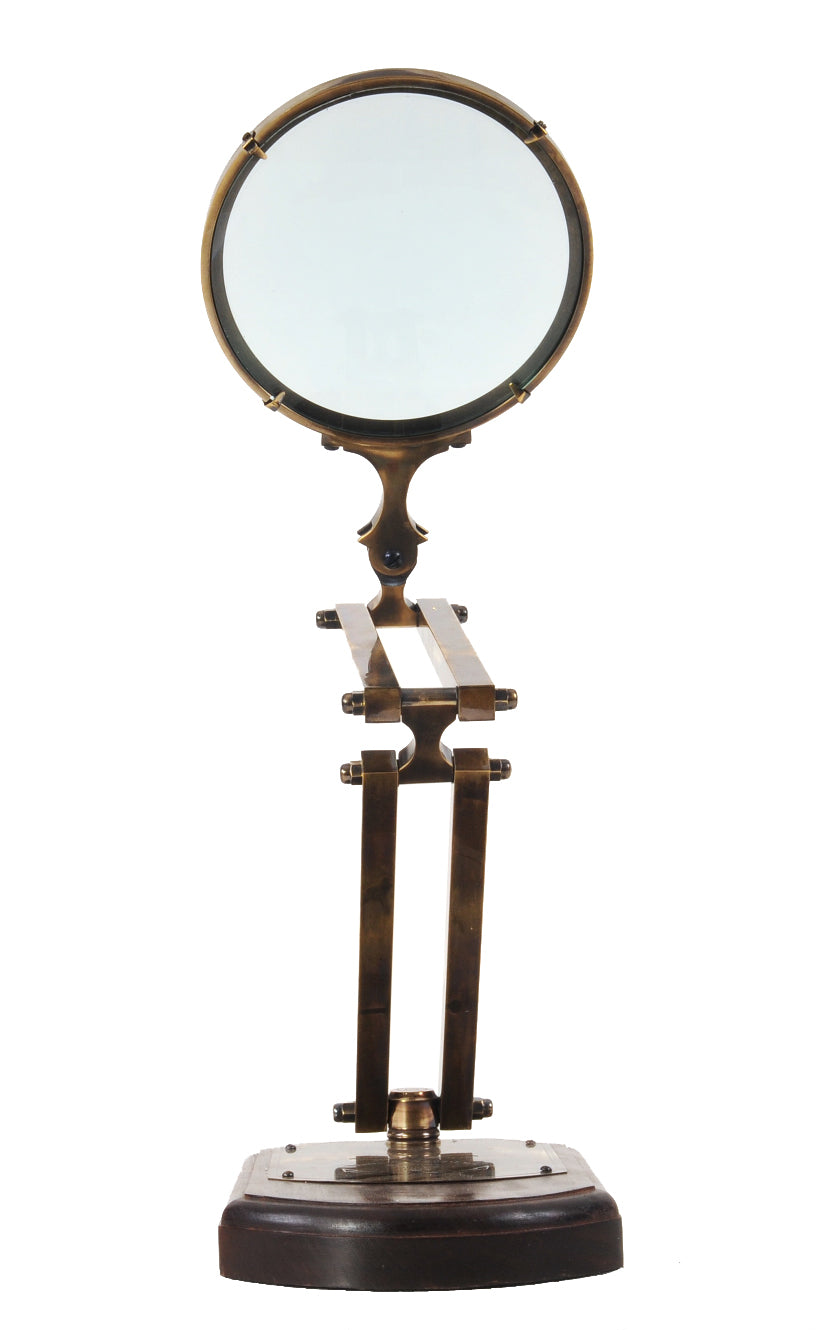 7.5" X 14.5" X 28" Brass Big Magnifier Glass With Wooden Base