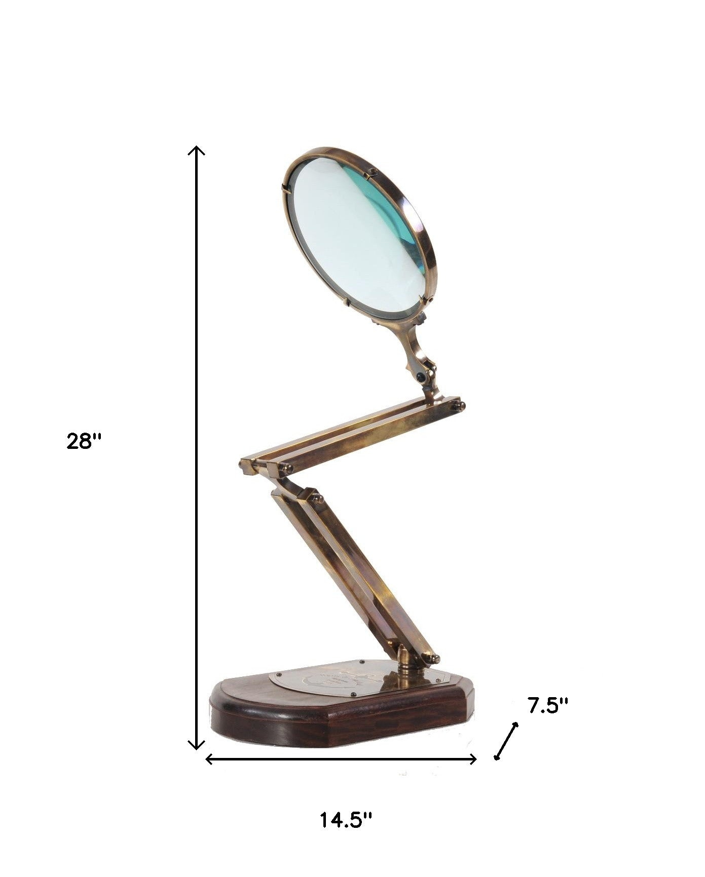 7.5" X 14.5" X 28" Brass Big Magnifier Glass With Wooden Base