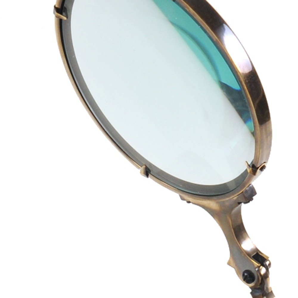 7.5" X 14.5" X 28" Brass Big Magnifier Glass With Wooden Base HomeRoots