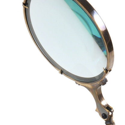 7.5" X 14.5" X 28" Brass Big Magnifier Glass With Wooden Base HomeRoots