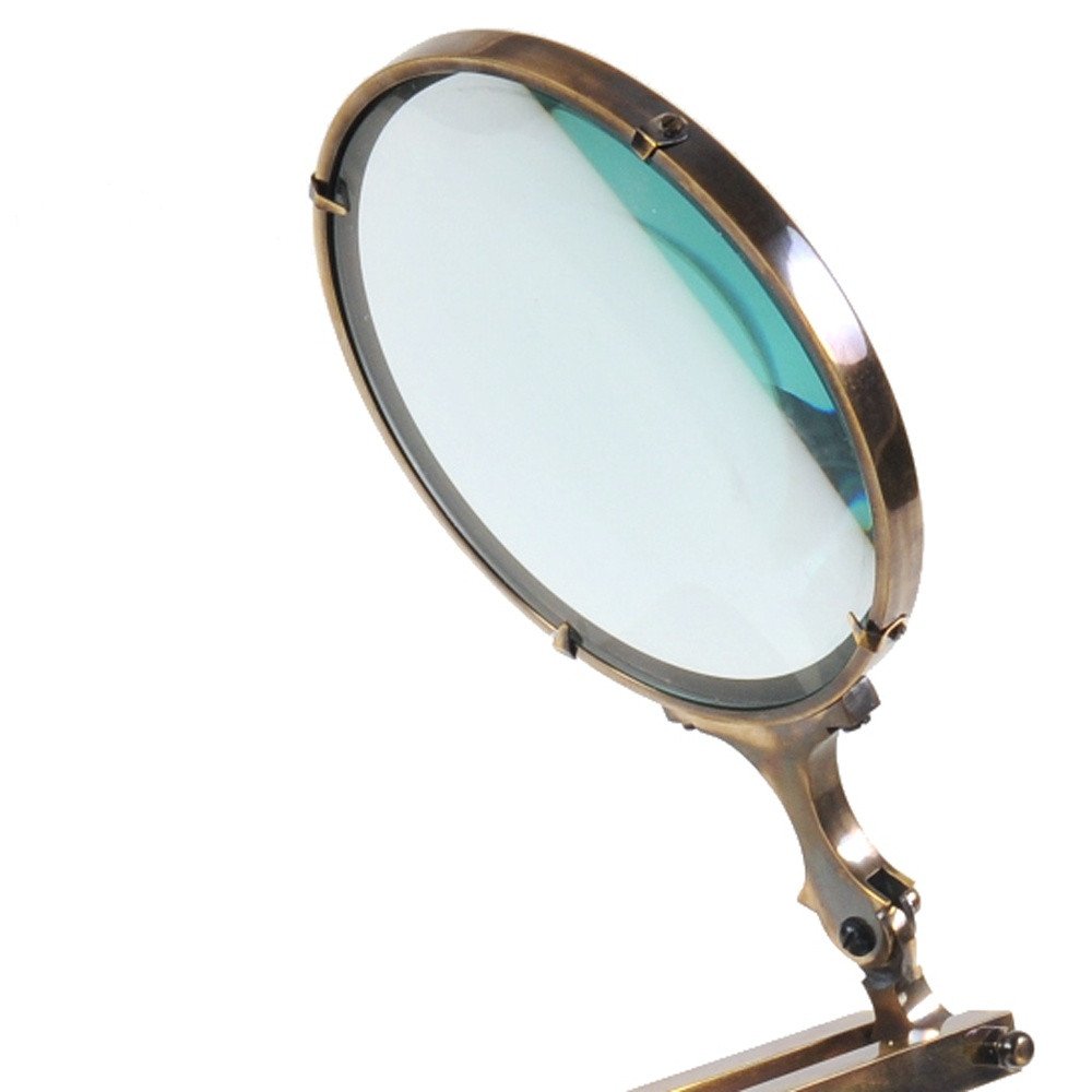 7.5" X 14.5" X 28" Brass Big Magnifier Glass With Wooden Base HomeRoots