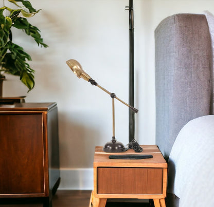 20" Black Metal Adjustable Desk Table Lamp With Gold Bowl Shade HomeRoots