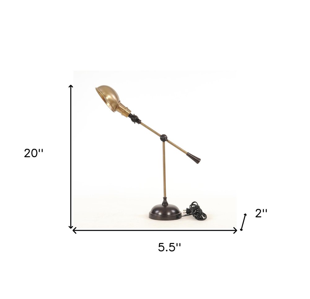 20" Black Metal Adjustable Desk Table Lamp With Gold Bowl Shade HomeRoots