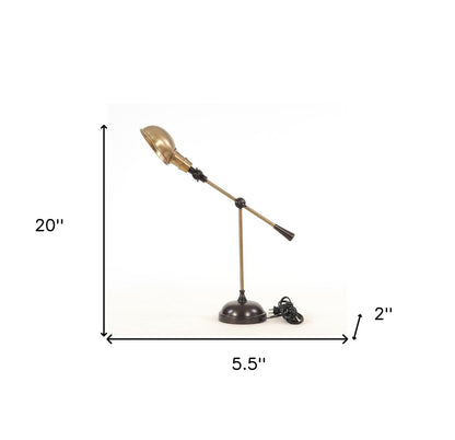 20" Black Metal Adjustable Desk Table Lamp With Gold Bowl Shade HomeRoots