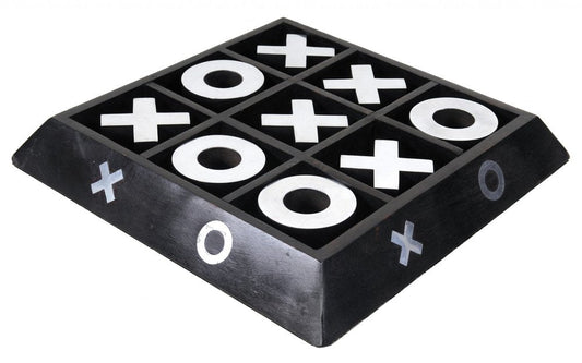 Nickel And Dark Wood Tic Tac Toe Game Sculpture HomeRoots