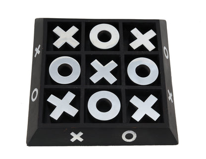 Nickel And Dark Wood Tic Tac Toe Game Sculpture