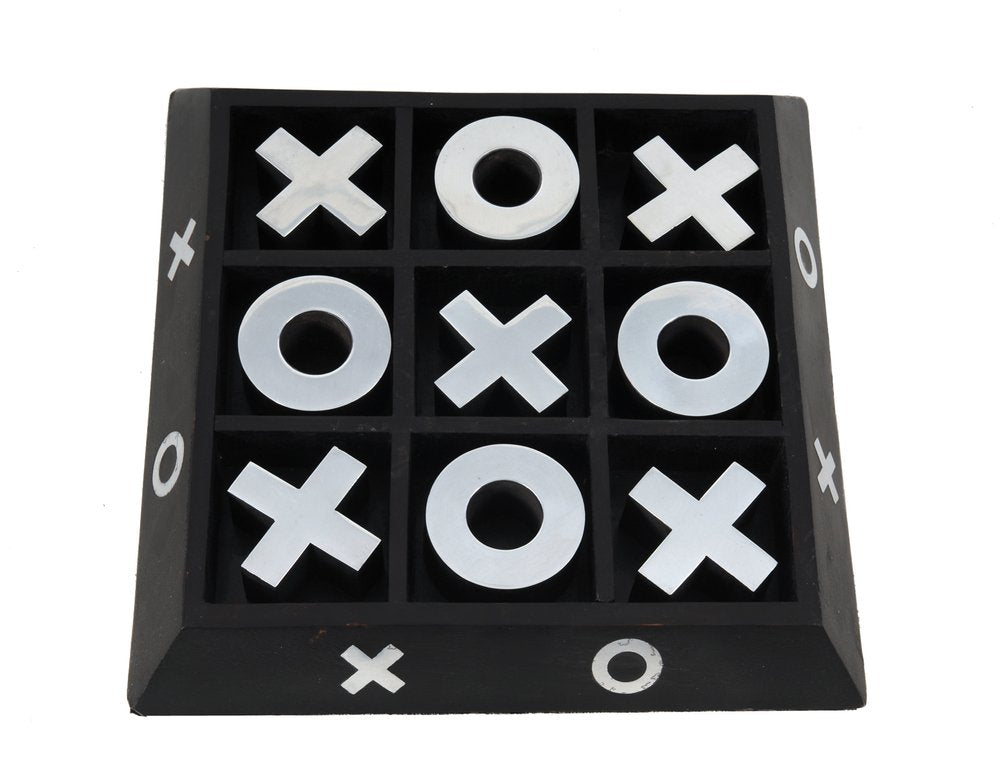 Nickel And Dark Wood Tic Tac Toe Game Sculpture HomeRoots
